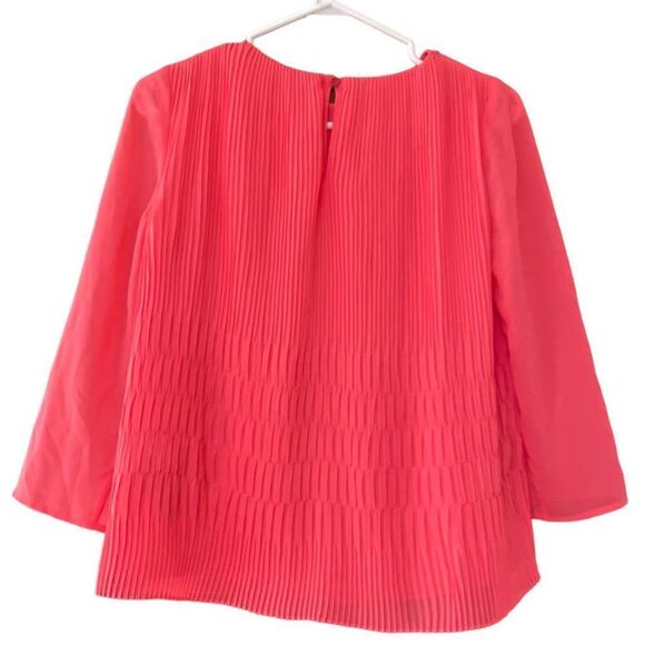 Ted Baker Women Gyda Blouse Sz 1 US 4 Neon Coral Pink Pleated Chiffon 3/4 Sleeve - Picture 7 of 16